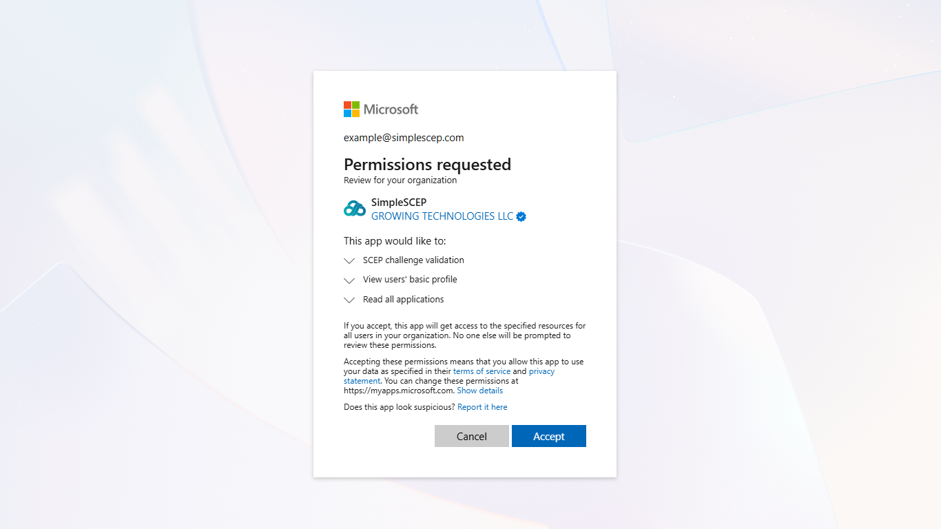 The Microsoft Entra consent screen