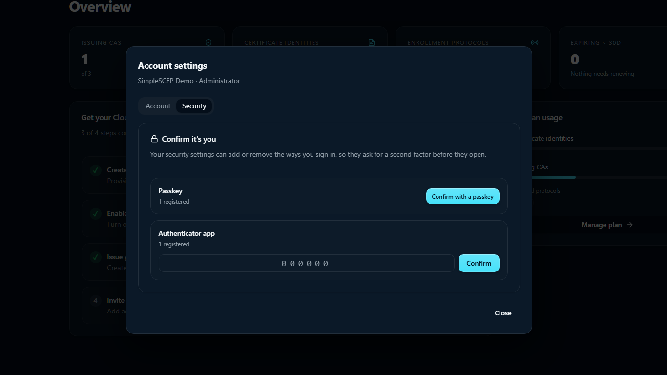 The step-up prompt shown before a destructive action